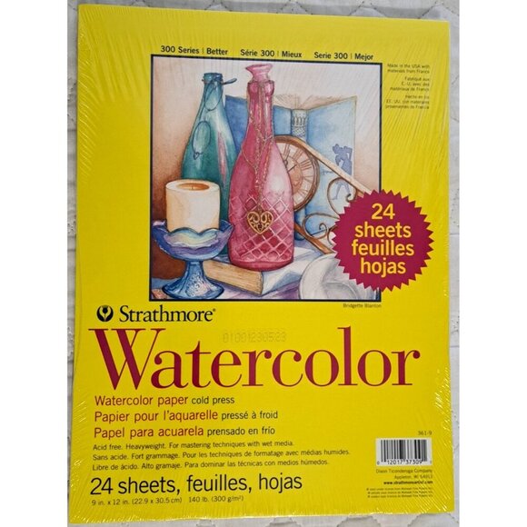 Strathmore Watercolor Paper 300 Series 24 Sheet Pad 9" x12" - Picture 1 of 5